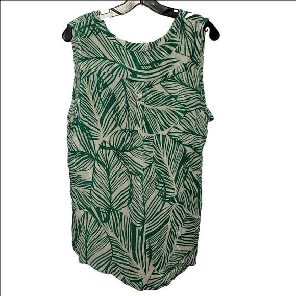 Market & Spruce Prat Teal Green Leaf Print Sleeveless Henley Top - Picture 3 of 8